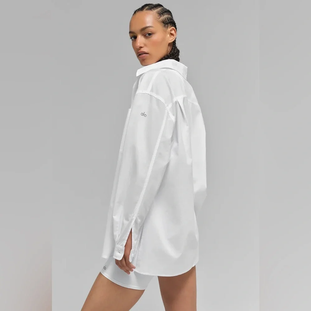 Alo Yoga Cotton Real Deal Button Up Long Sleeve White S